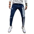 thumbnail image 2 of Men's Ripped Distressed Casual Jeans, Casual Slim Fit Letter Stripes Print Skinny Denim Pants, 2 of 6