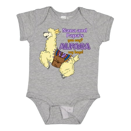 

Inktastic Nana and Papa s You Say ALPACA My Bags with Jumping Alpaca Gift Baby Boy or Baby Girl Bodysuit