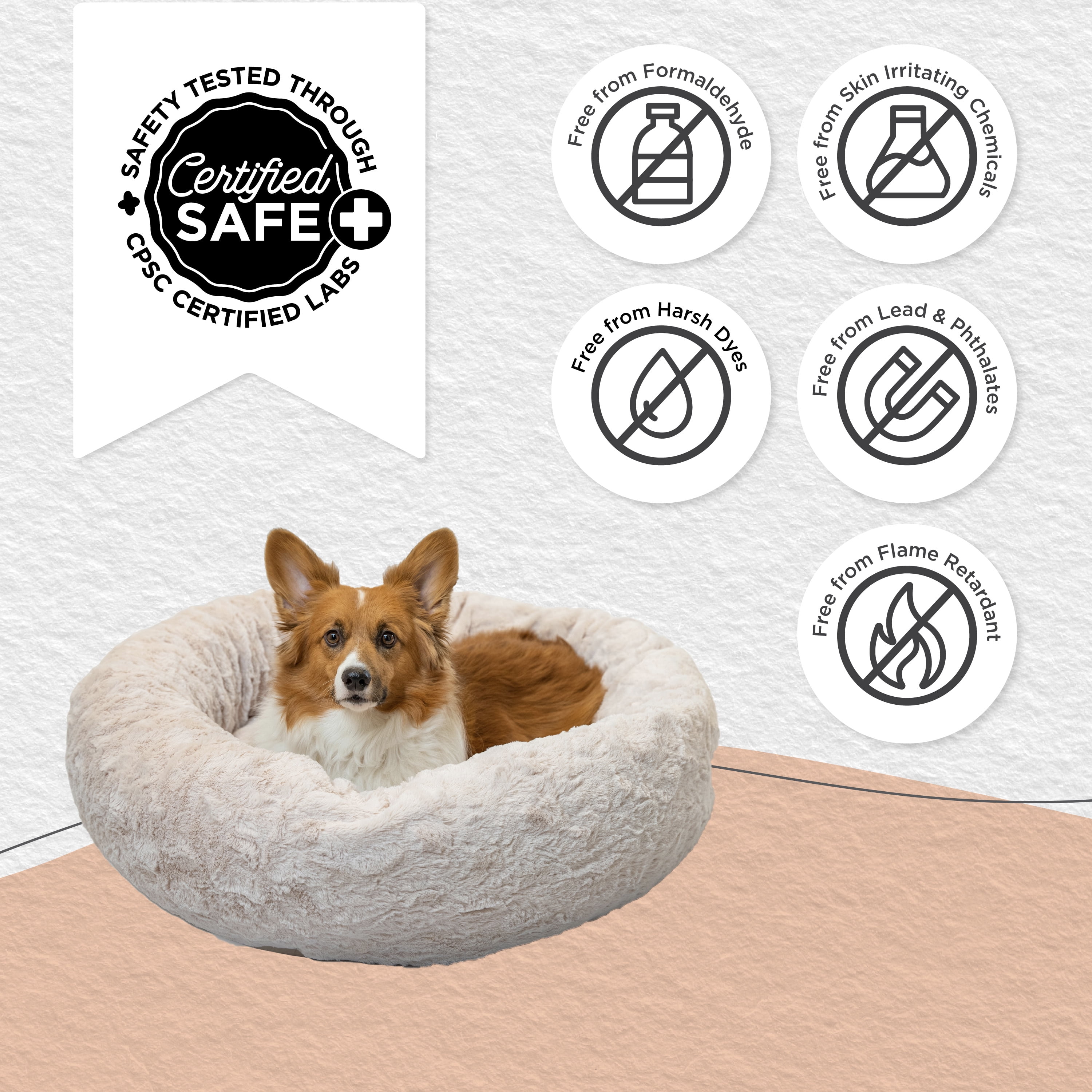 Best Friends by Sheri The Original Calming Donut Dog Bed – Washable Plush Pet Bed for Medium Breeds up to 45 lbs, Lux Faux Fur, Oyster, Medium (30" x 30")