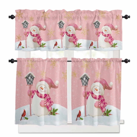 Christmas Gnome Curtain Valances Set Blue Floral Eucalyptus Leaves Winter Kitchen Curtains 24 inch Length Rod Pocket Valance and Tiers 3 Piece Set Small Bedroom Bathroom Laundry Decor