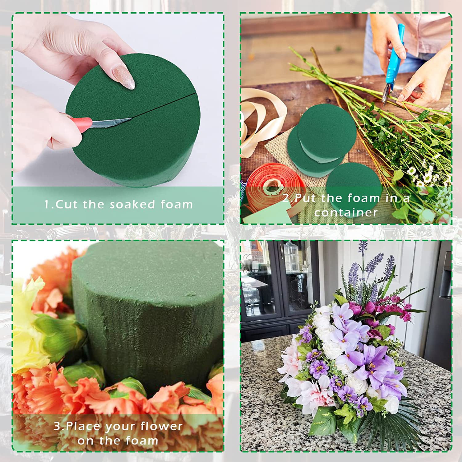 Floral Foam Block,Casewin 12Pcs Round Flower Sponge Green for Flowers  Arrangement DIY Wet Cylinder Trays Artificial Wedding Aisle Flowers, Party
