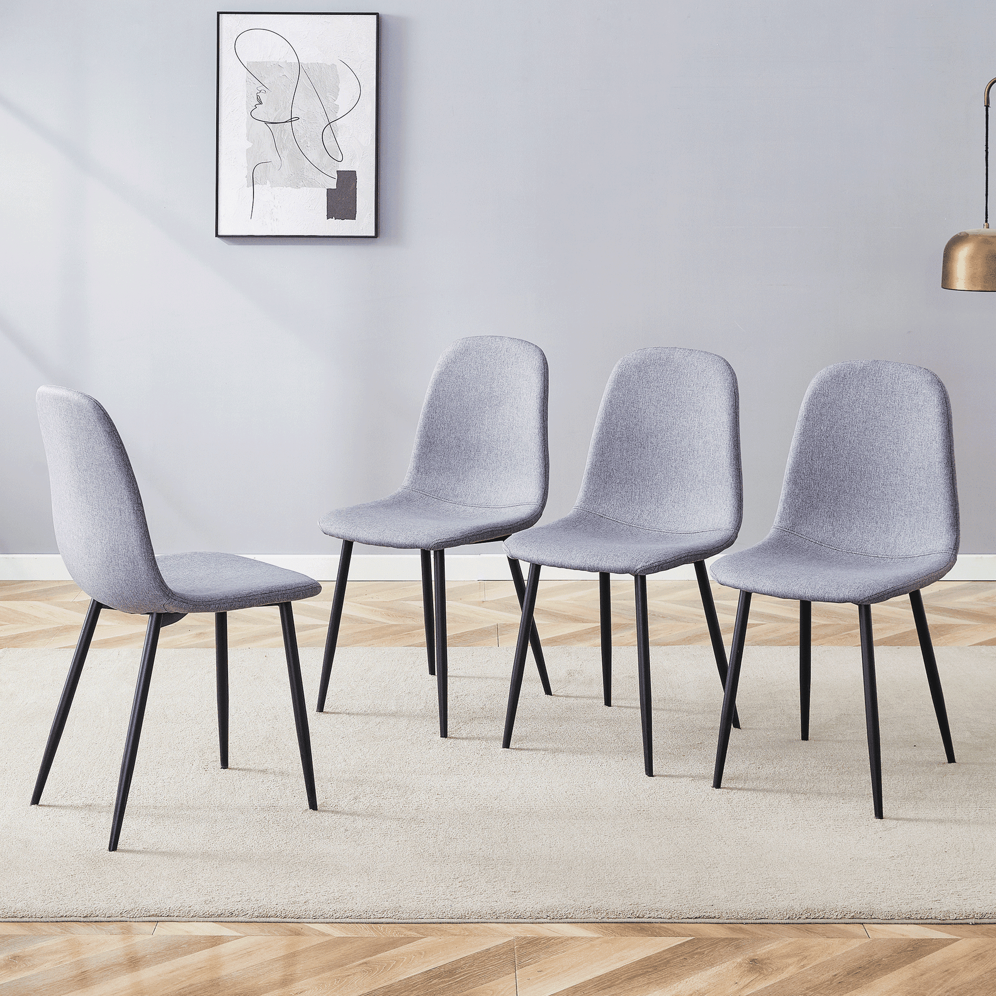 TesNus Dining Chairs Set of 4 Linen Cotton Upholstered Black Metal Legs for Dining Room Living Room