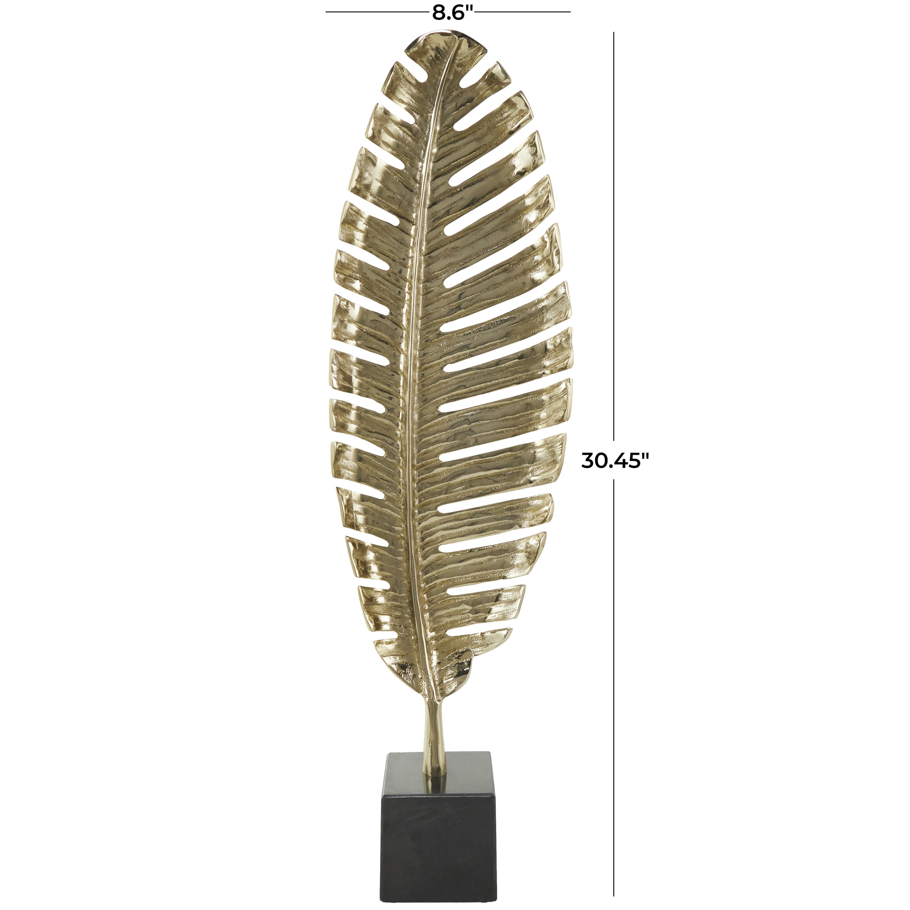 9" x 30" Gold Aluminum Standing Single Leaf Sculpture with Black Marble Base, by CosmoLiving by Cosmopolitan