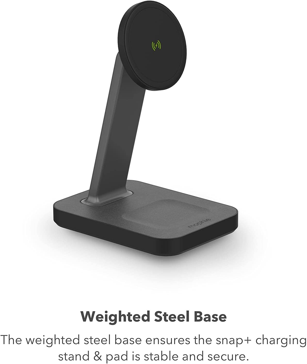 mophie Snap+ 2-in-1Charge Stand & Pad - 15w Wireless Charger Compatible with iPhones & AirPods Includes Snap+ Adapter for other Qi Enabled Phones Steel Base Adjustable Angles