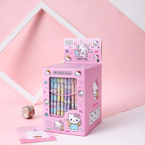 Sanrio-Bolígrafo de gel borrable hellokitty, papelería de oficina, juego de regalo para niños, bolígrafo de animación en caja, nuevo, 2-144 piezas