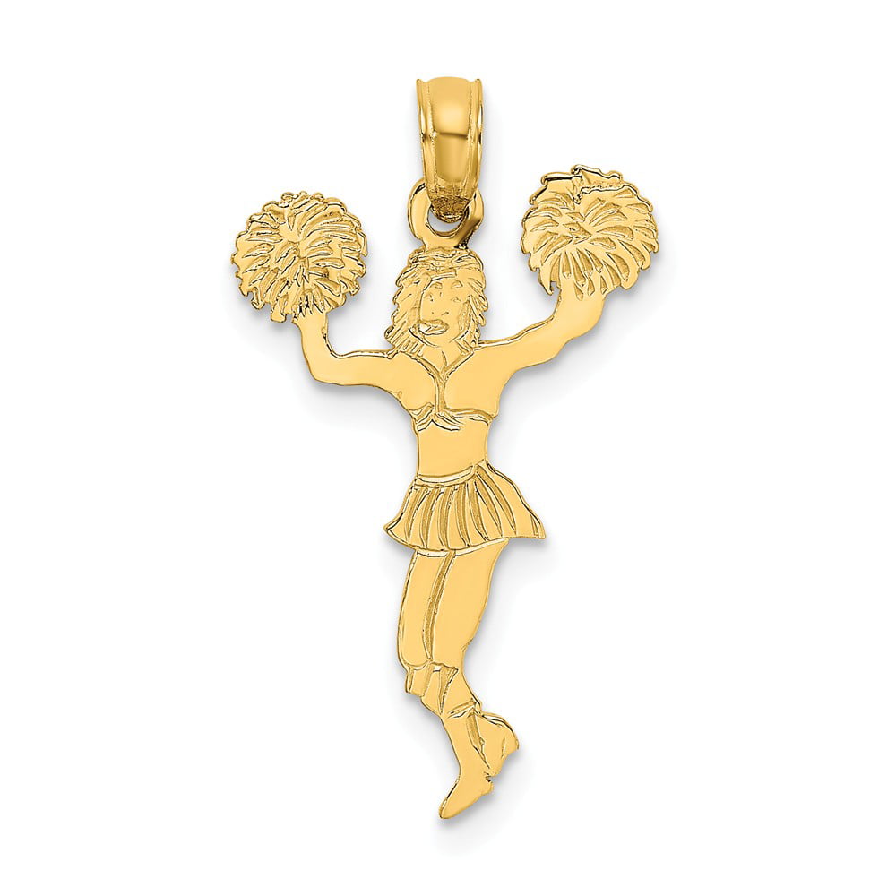 14k Yellow Gold Cheerleader with Pom-Poms Pendant