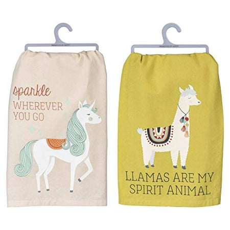 

Primitives by Kathy Funny Kitchen Towel 2 Pack Llamas Are My Spirit Animal and Sparkle Wherever You Go Unicorn
