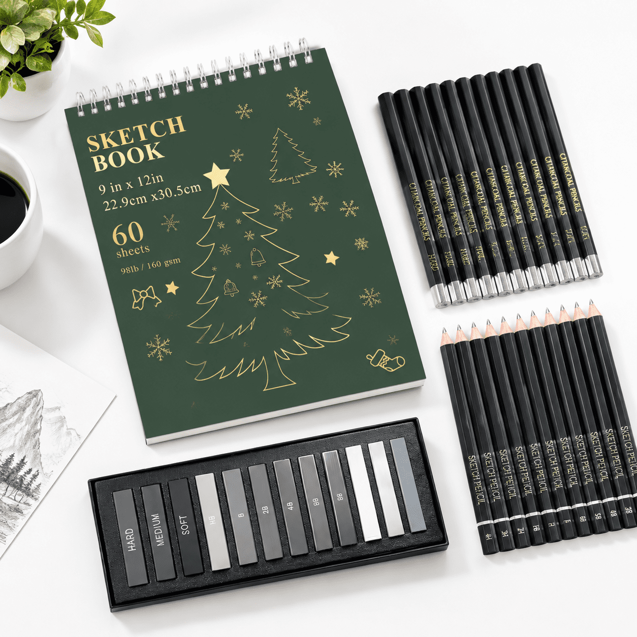 Sketch Pad And Pencil Set | Stocking Stuffers Art Supplies For Adults Gifts Artists Teen & Beginnersplete Drawing With Book Penci