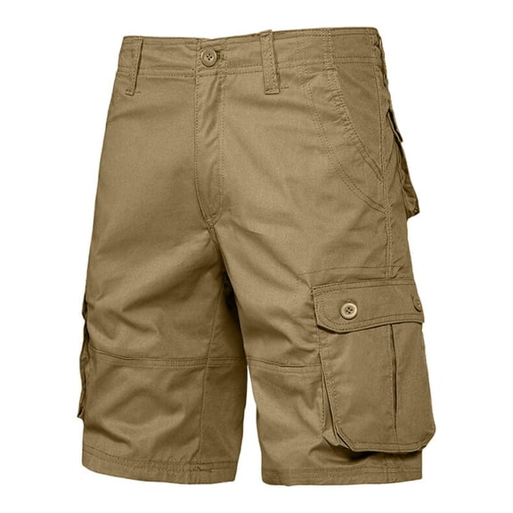 Mens Cargo Shorts Button Straight Leg Loose Outdoor Active Hiking Knee Length Cargo Shorts with Multi Pockets