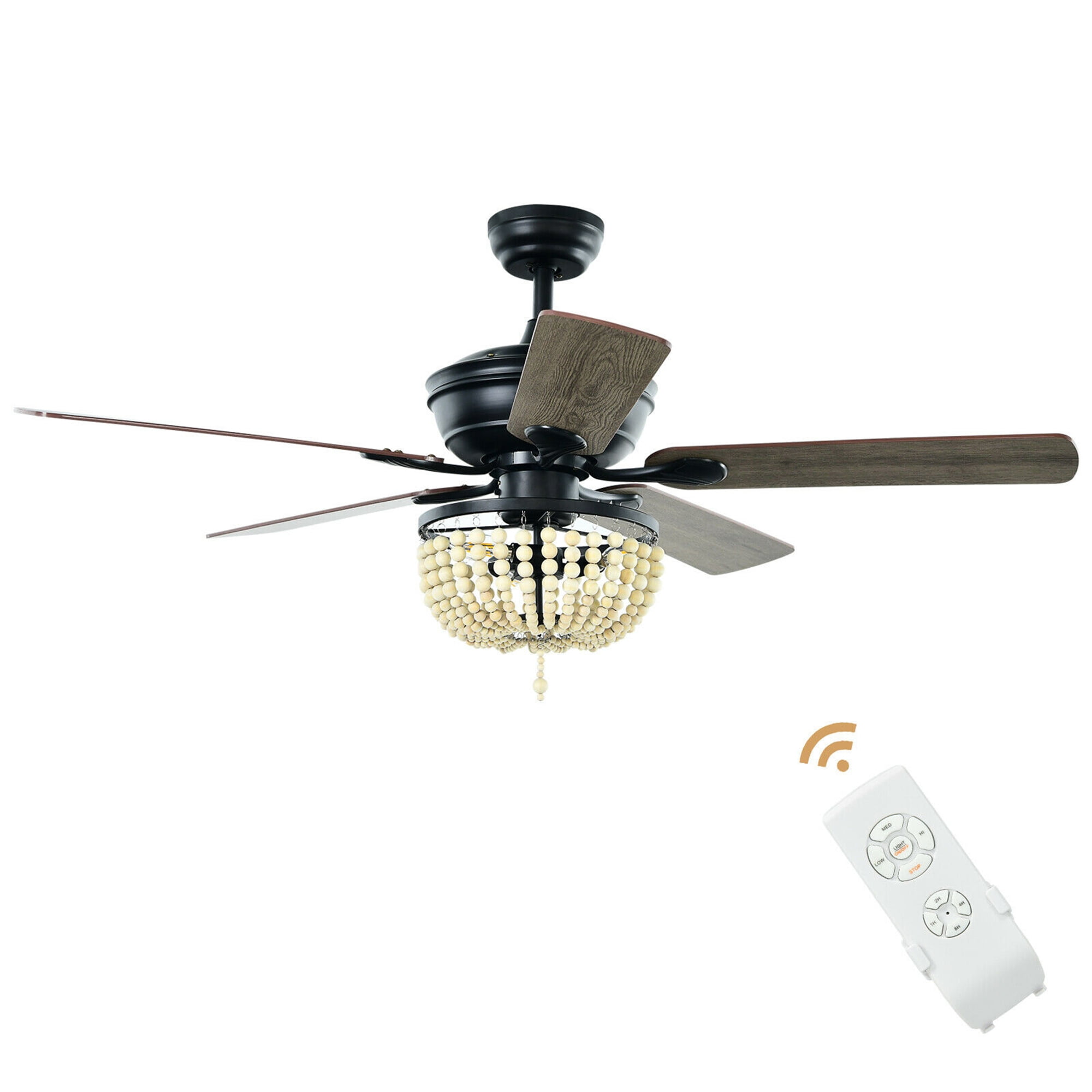 Gymax 52'' Reversible Blades Retro Ceiling Fan Light w/ Remote Control Matte Black