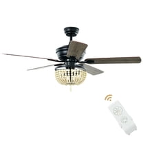 Gymax 52'' Retro Ceiling Fan Light w/ Reversible Blades Remote Control Matte Black
