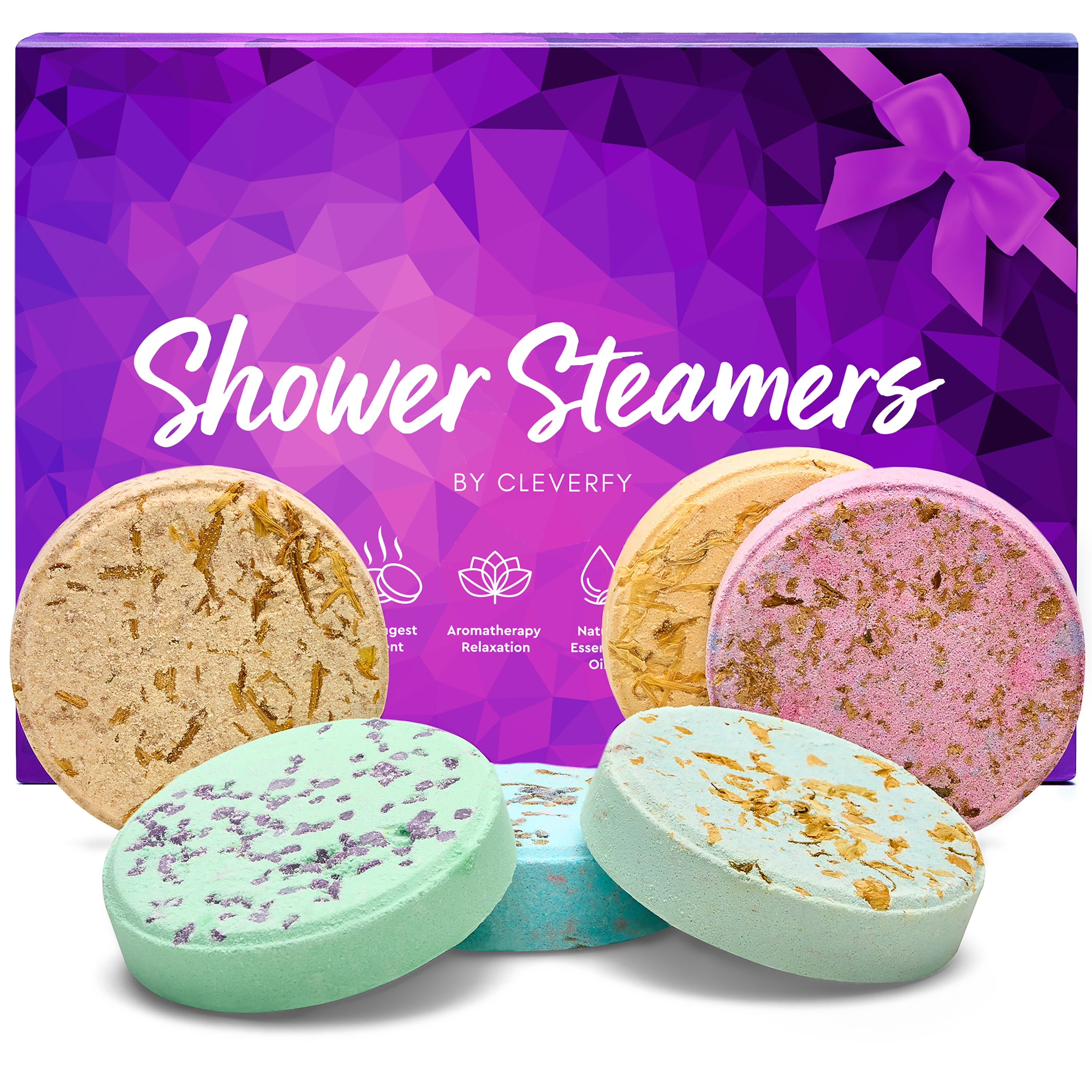 Cleverfy Purple Shower Steamers Gift Set – 6 Aromatherapy Relaxation Tablets