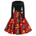thumbnail image 2 of Christmas Dresses for Women Women's Christmas Printed Long Sleeve Round Neck Plus Size Evening Prom Dresses for Formal Christmas Party,Red,S, 2 of 5