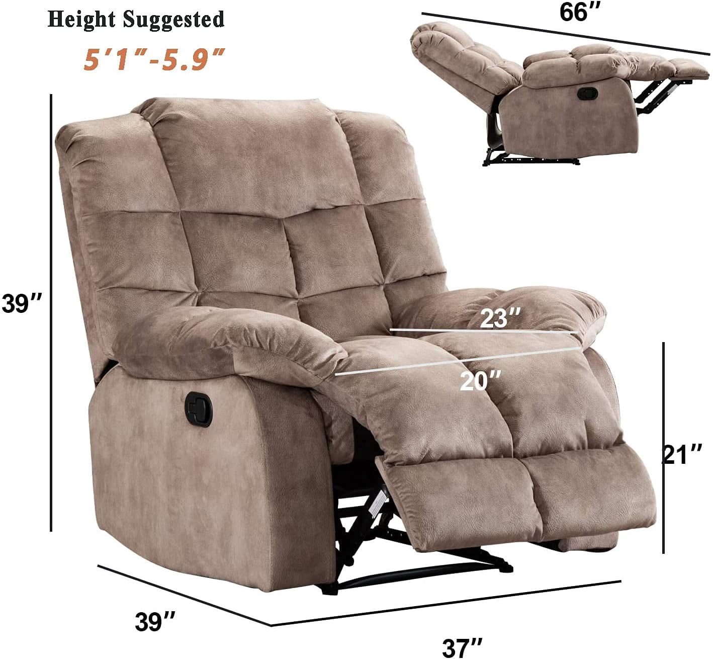 CANMOV Fabric Recliner, Camel