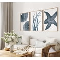 thumbnail image 2 of Blue Beach Art Canvas Painting 3 Pieces Starfish Poster Ocean Prints Wall Pictures Coastal Beach House Decoration with Wooden Inner Frame, 2 of 5