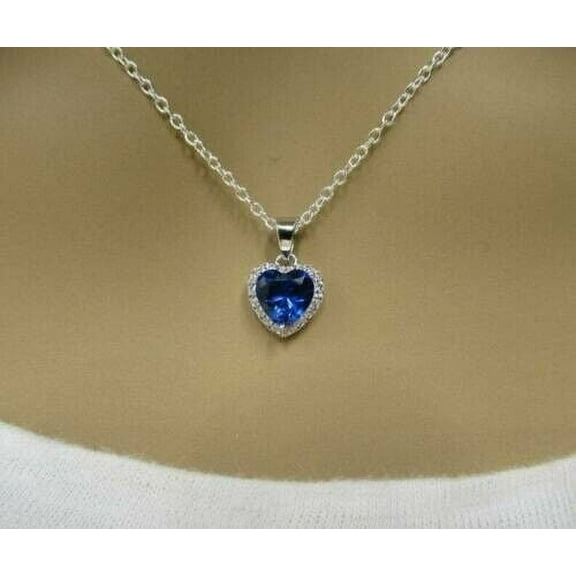 Ahansh Jewels Heart Cut Blue Sapphire Pendent Necklace for Women's 925 Sterling Silver