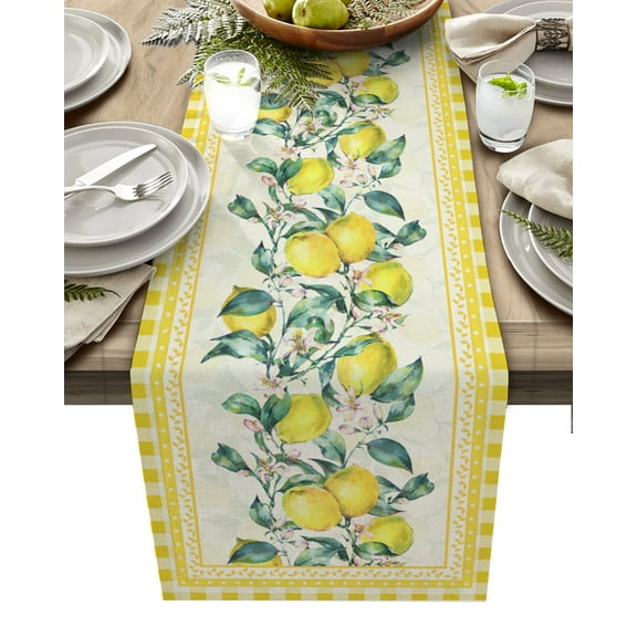 Table Runner Dresser Scarf 13 x 70 Inch Summer Farmhouse Rustic Lemon Yellow Plaid Table Runners Non Slip Heat Kitchen Dining Table Decor for Indoor Outdoor Home Party Decoration