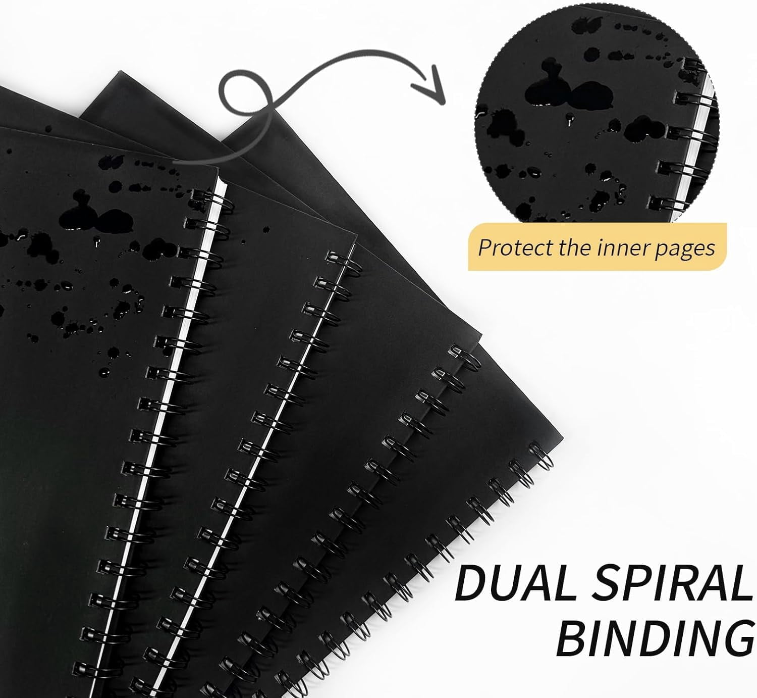 Blank Spiral Notebook, 8.5" x 11" Hardcover Sketch Book, 4 Pack Large Blank Journal for Drawing, A4 Black Unlined Journals for Women Men Office School Home