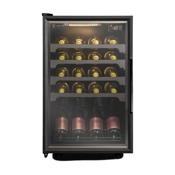 ARTICO Wine Cooler – Built-in or Freestanding, Smart Temperature Control, Ultra-Quiet Operation, LED Lighting, Modern Design (Black, 20 Bottles)