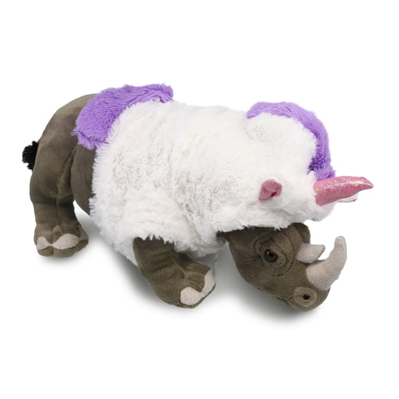 DolliBu Wild Rhino Unicorn Plush Stuffed Animal Toy - Super Soft Rhinocorn Dress Up with Removable Plush Unicorn Outfit, Cute Fantasy Wildlife Gift - 16 Inch