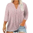 thumbnail image 2 of Women's Plus Size 3/4 Sleeve Tops Casual V-Neck Button Tee Shirts, Basic Loose Fit Tunic Blouse, Printed Comfortable and Stylish Top, Limited Time Off, 2 of 5