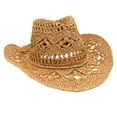 thumbnail image 3 of Sombrero de vaquero de paja, sombrero de ala , sombrero de disquete de protección solar para hombres y mujeres, sombreros de paja , Yinane Sombrero de vaquero, 3 of 8