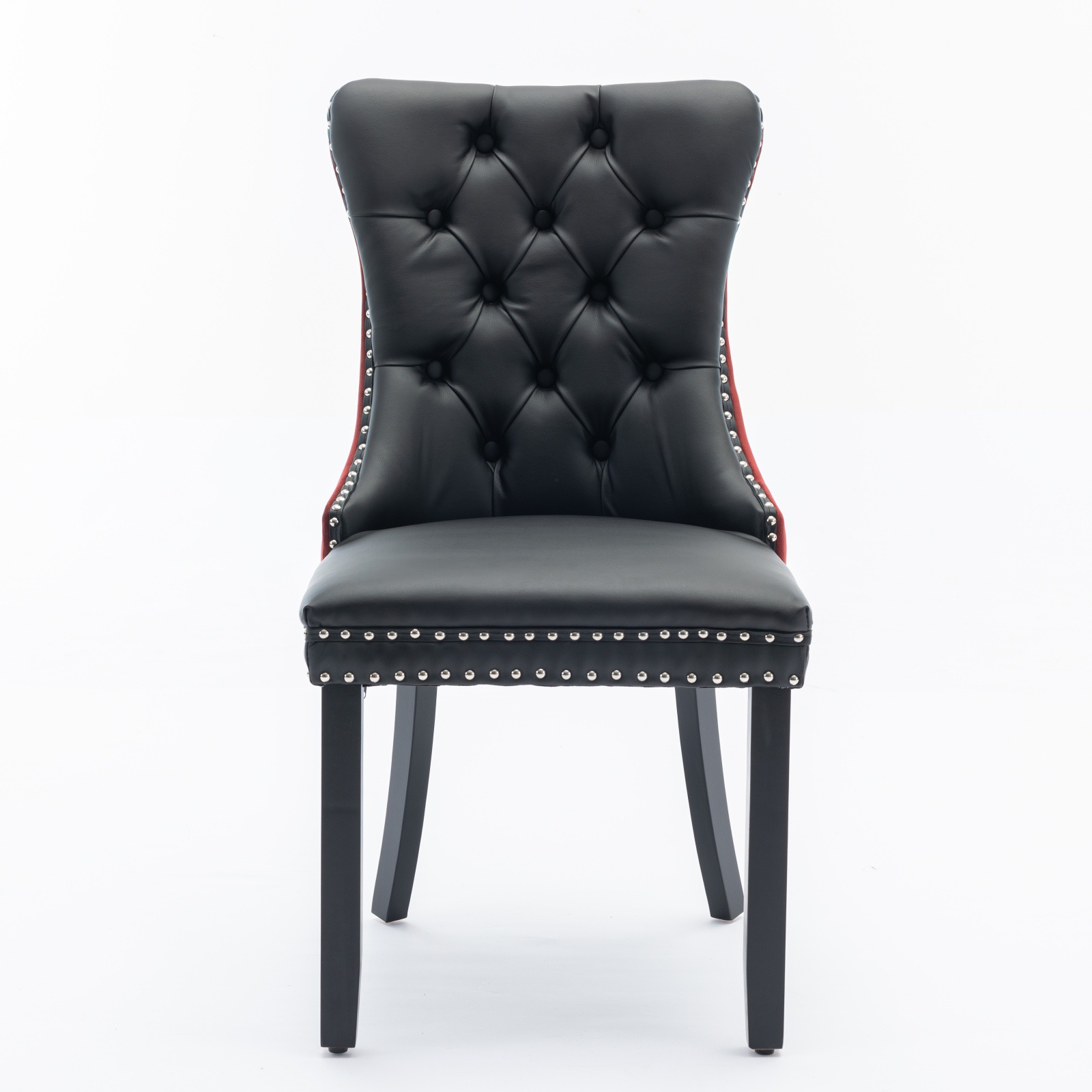 Dining Chairs Set of 2, Upholstered High-End Tufted Dining Room Chair with Back Ring and Nailhead Trim, Modern Velvet Kitchen Chairs with Solid Wood Legs for Kitchen, Home,Black+Wine