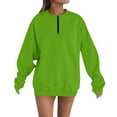 thumbnail image 3 of BiZtdJrK Quarter Zip Fleece Sweatshirt Women Long Sleeve Crewneck Pullover Tops Solid Color Lightweight Sweatshirts Green XL, 3 of 5