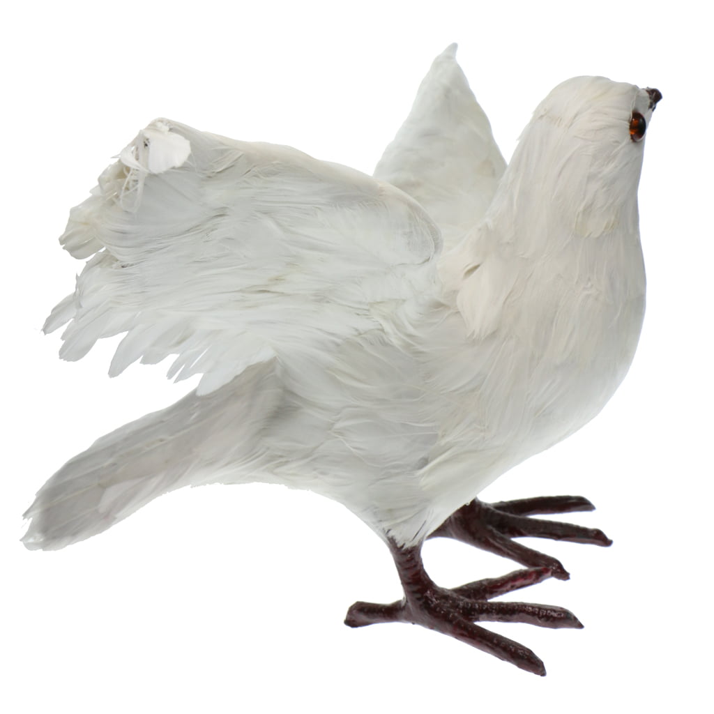 Artificial Pigeon Fur Standing Pigeon Realistic Feathered Figurine White 