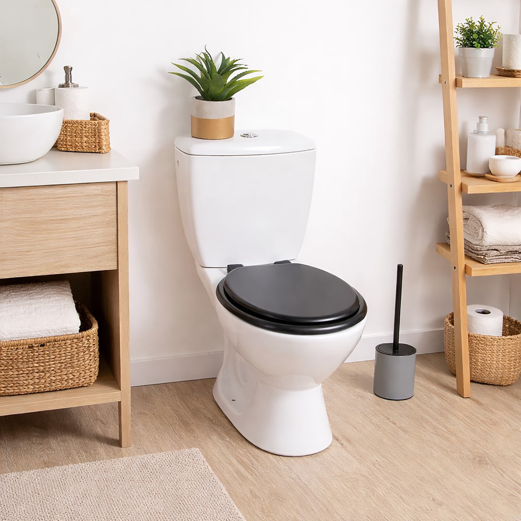 Black Round Molded Wood Toilet Seat 17 Inches