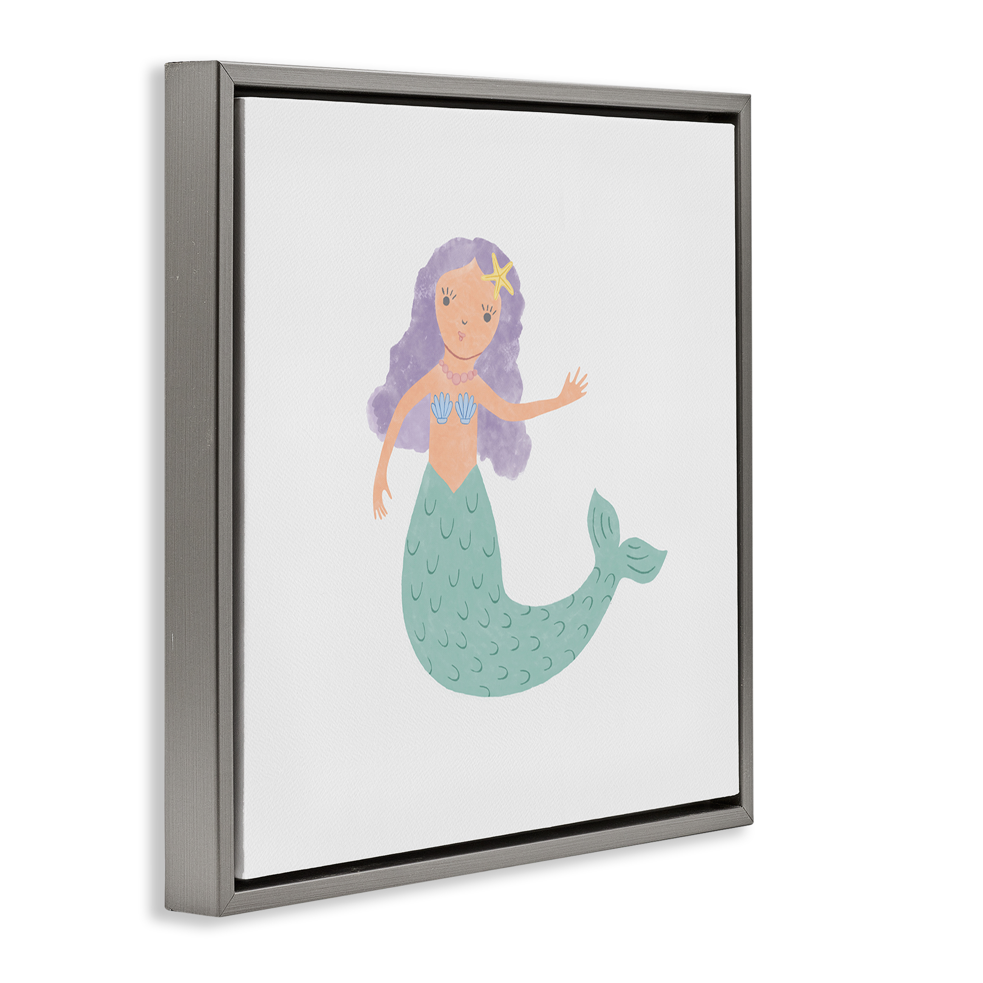 Stupell Industries Purple Hair Mermaid Fantasy & Sci-Fi Painting Gray Floater Framed Canvas Art Print Wall Art, 25 x 25
