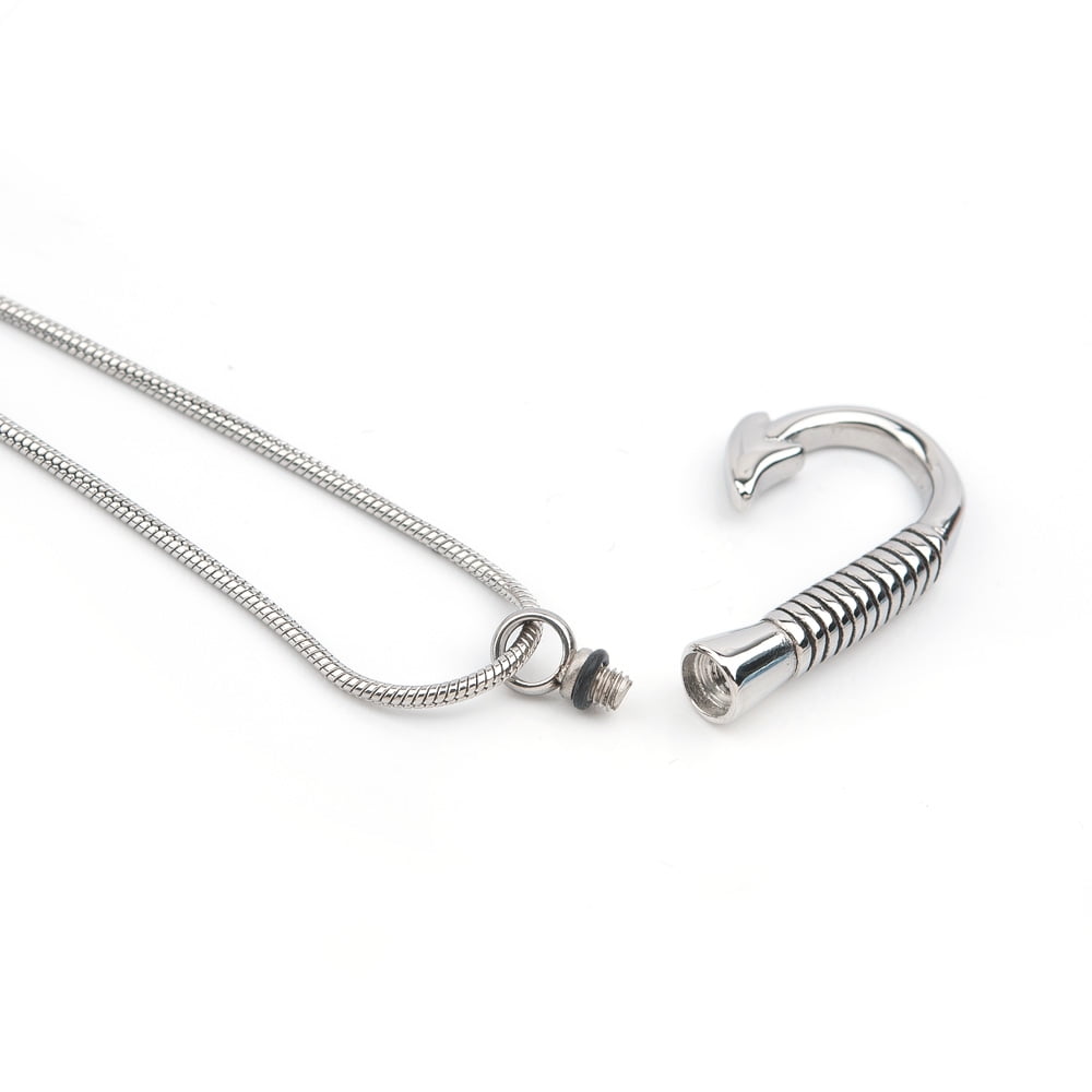 Memorial Necklace Premium Silver Fishing Hook Ashes Container Stainless Steel Cremation Jewelry with Free Funnel kit and Velvet Jewelry Box