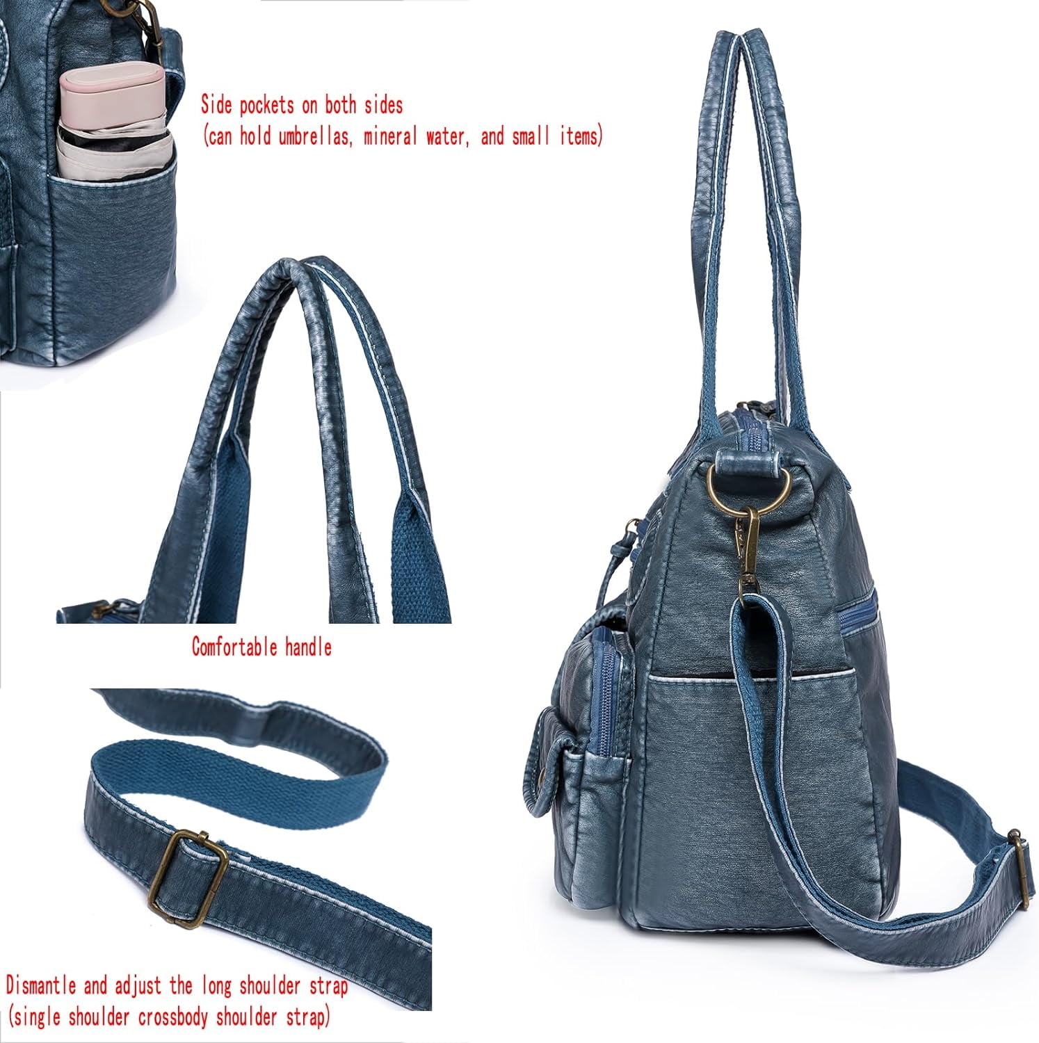 Crossbody Bag for Women Multi Pocket Shoulder Bags Medium Travel Purses Ultra Soft Washed Leather