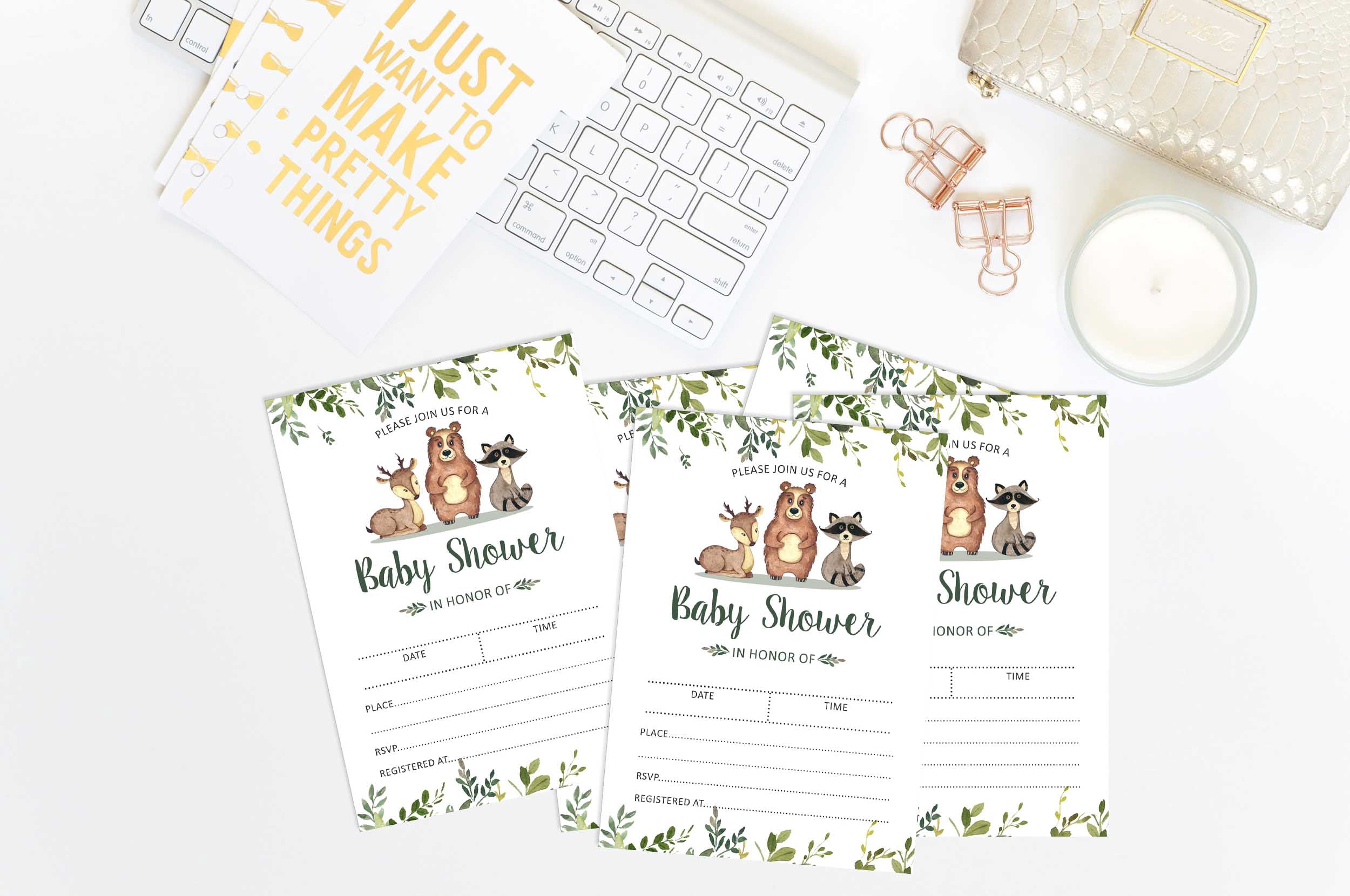 Inkdotpot 30 Fill In StyleBaby Shower Invitation Cards Jungle Animals Gender Neutral Blank Invites