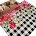 thumbnail image 2 of Area Rug for Living Room, Pink Roses Valentine's Day Non-Slip Indoor Large Carpet for Bedroom/Dining Room, Black White Plaid Spring Floral Washable Low-Profile Rectangle Floor Runner Rugs - 5 x 7 Ft, 2 of 7