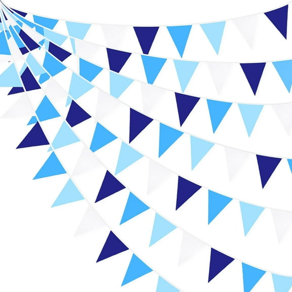 10M/32Ft Royal Blue White Fabric Hanging Triangle Flag Banner Garland Backdrops for Summer Under The Sea Theme Party Wedding Birthday Nautical Pirate Bridal Baby Shower Festivals Decorations Supplies