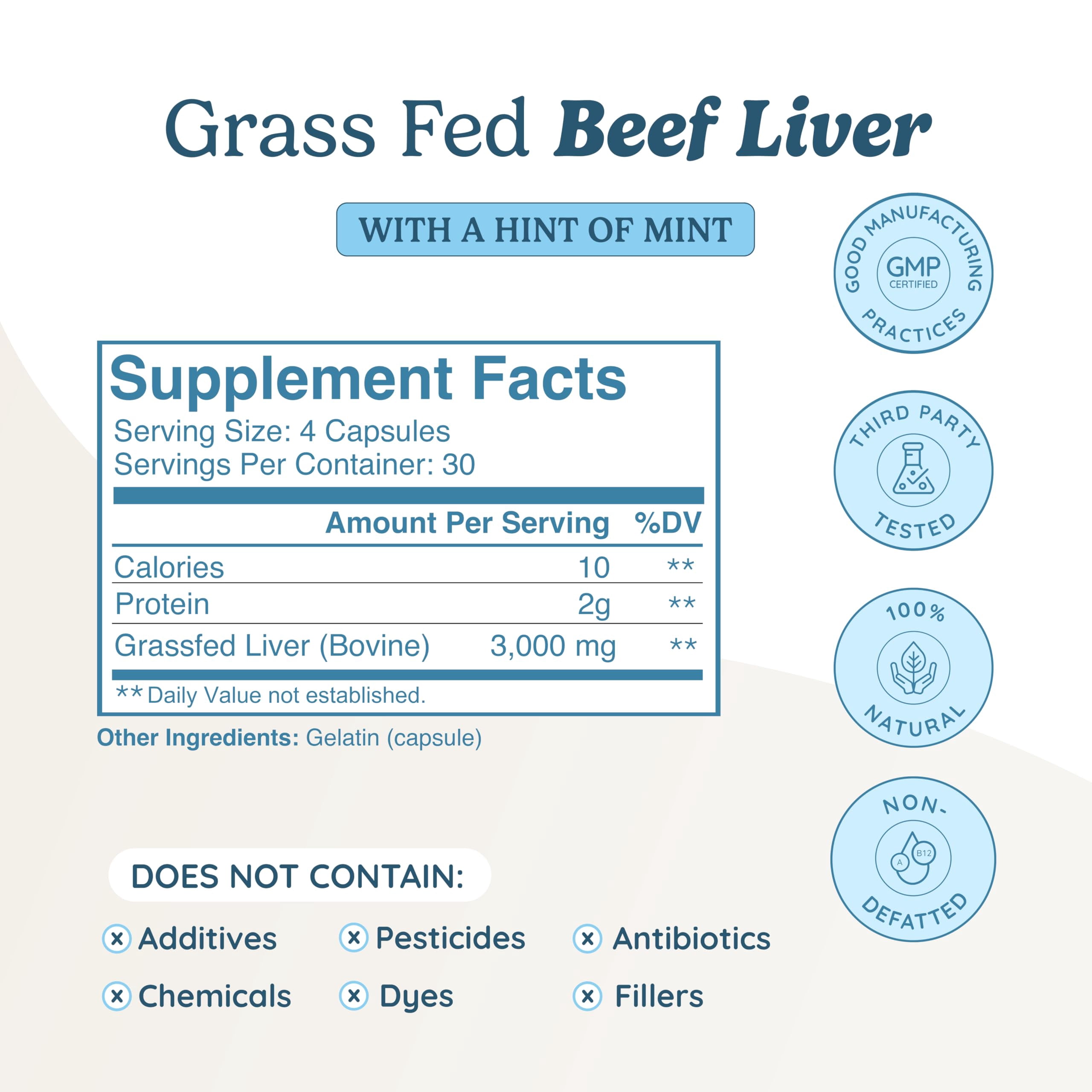 WONDERCOW Beef Liver Capsules Grass Fed Supplement - Desiccated & Natural Source of Protein, Iron, Vitamins A & B- Boosts Energy and Immunity | USA Grown, Non-GMO, Gluten Free