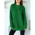 thumbnail image 5 of Women'S Oversized Solid Color Round Neck Long Sleeve Pullover Distressed Knit Sweater Top Green XXXL, 5 of 8
