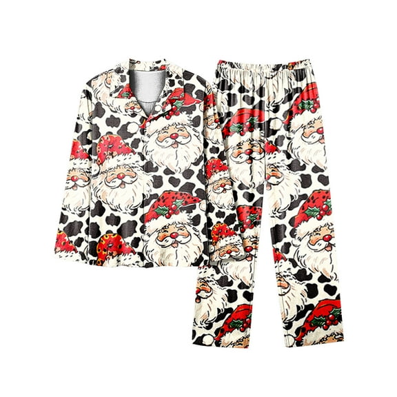 Tnhcen Christmas Themed Pajamas Set for Women Soft V-Neck Button Shirt and Pants Elegant Nightwear Cozy Home Clothes S-5XL