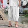 thumbnail image 6 of HOOMEUMY Men's Cotton Linen Pants Loose Fit Baggy 3/4 Capri Pants with Pockets Summer Beach Breathable Casual Trousers White XXL, 6 of 7