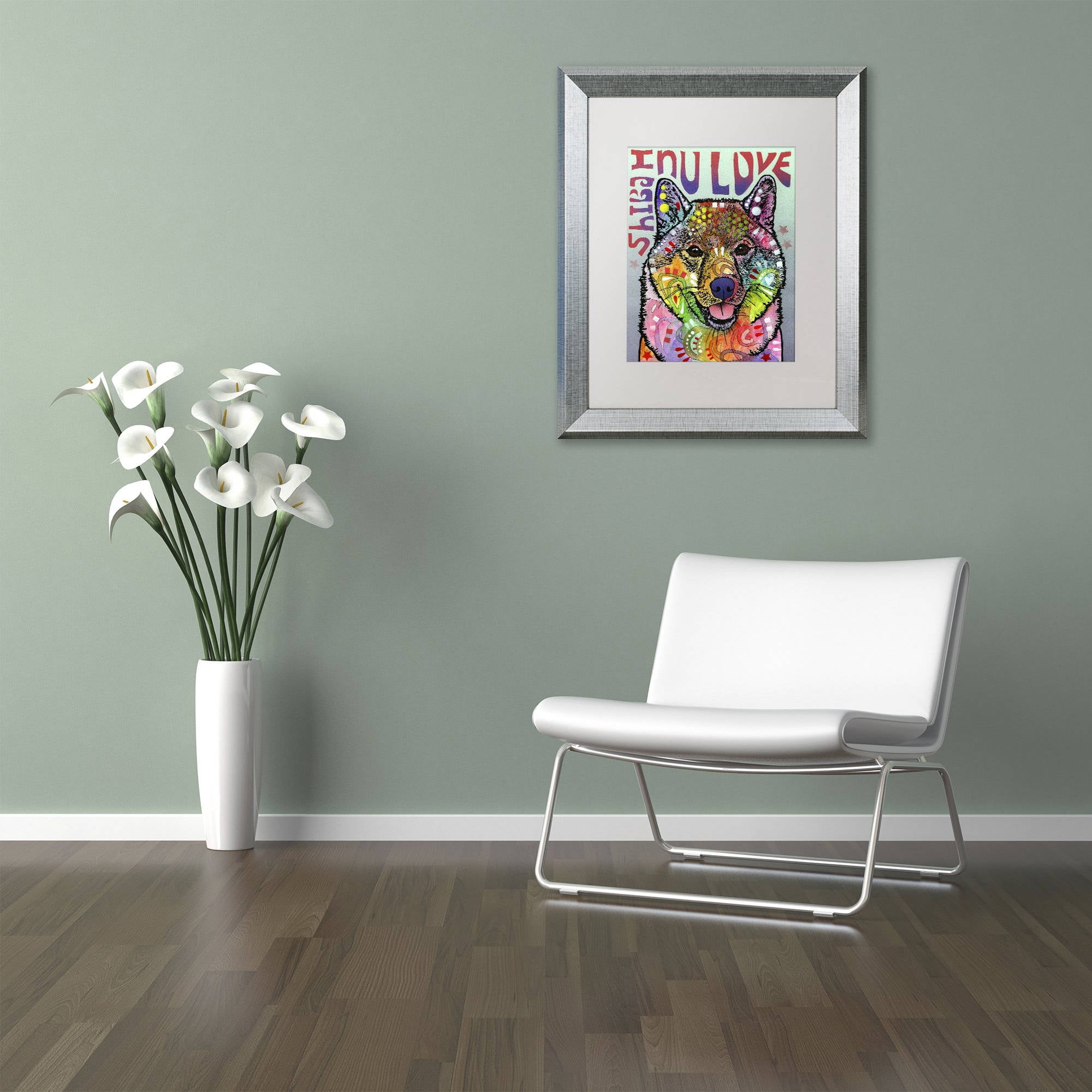 Trademark Fine Art 'Shiba Inu Luv' Canvas Art by Dean Russo, White Matte, Silver Frame