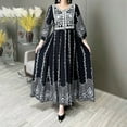 thumbnail image 3 of MORTTIC Women's Middle Eastern Style Round Neck Embroidered Dress 3/4 Sleeve Elegant Vacation Dress Black，L, 3 of 7