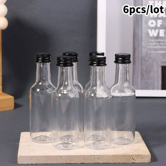 6Pcs 50ml Mini Clear PET Refillable Wine Bottles Small Bottles For Party Wedding Liquor Bottles with Leak Proof Screw Lid