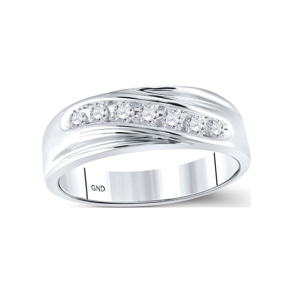FB Jewels 10kt White Gold Mens Round Diamond Wedding Single Row Band Ring 1/4 Cttw Size 8
