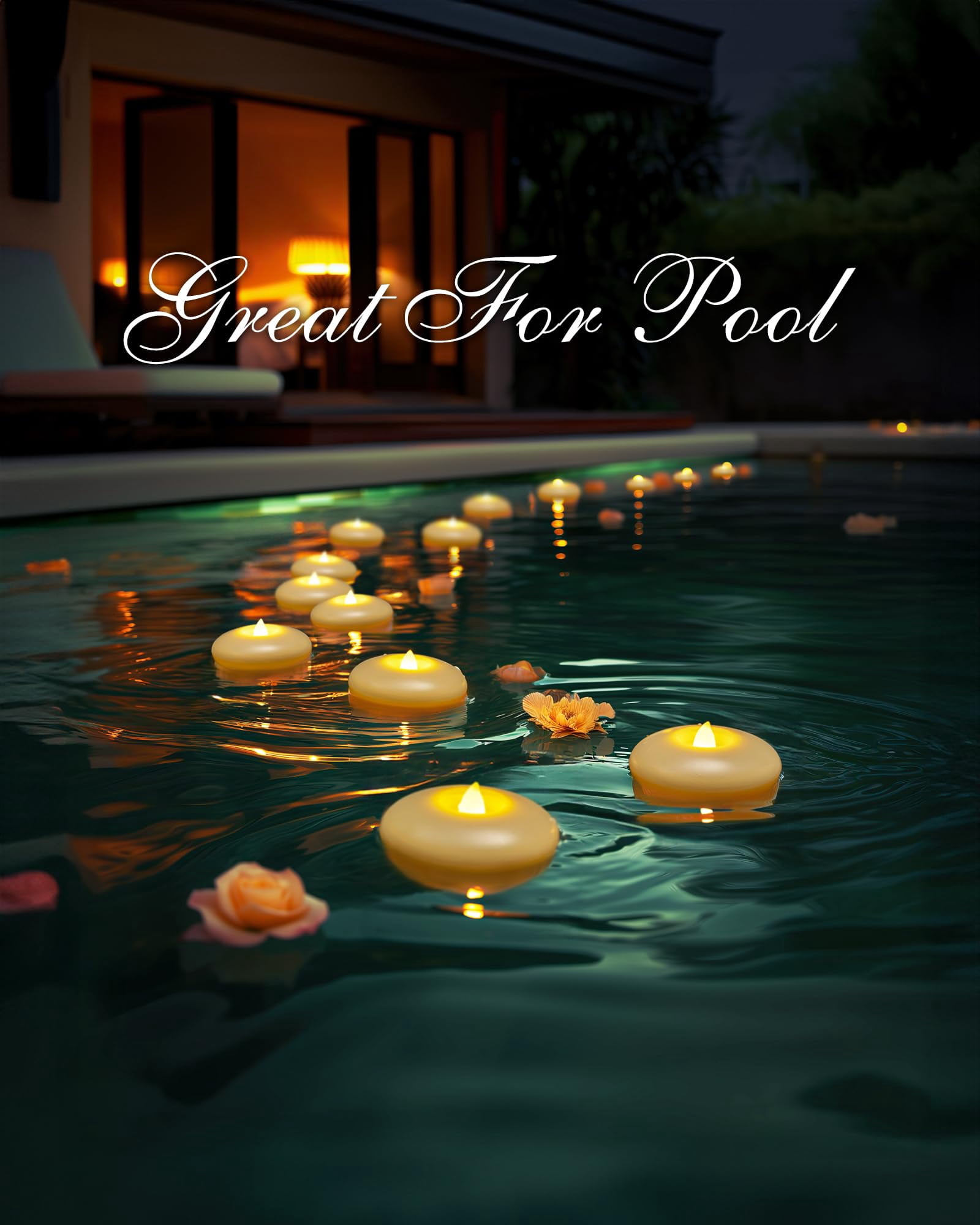 Amagic 24Pack 3” Flameless Led Floating Candles, Ivory Base,200 Hour Plastic Battery Operated,Flickering Waterproof Tealights