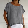 thumbnail image 4 of Favoffer Women's Cotton Linen Blouse Short Sleeve Round Neck Ruffle Pleated Solid Color Casual Loose Breathable Soft Summer Tops, 4 of 8