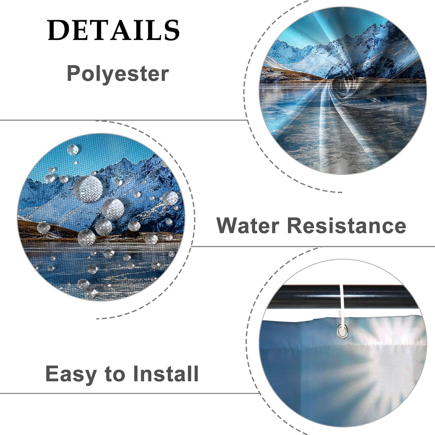 Snow Moutain Lake Bath Curtains Shower with Hooks Nature View Winter Bathroom Shower Curtain Set 84x72 Inch Sunshine Frozen River Decorative Bath Set Waterproof Fabric Bath Curtain with Hooks