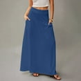 thumbnail image 5 of WTOBBY Women's Solid Color Flowy Maxi Skirt Bohemian Style Casual Summer Beach Long Skirt Elastic Waist Lightweight Tiered Pleated Skirt with Drawstring Waist,Blue 2XL, 5 of 5