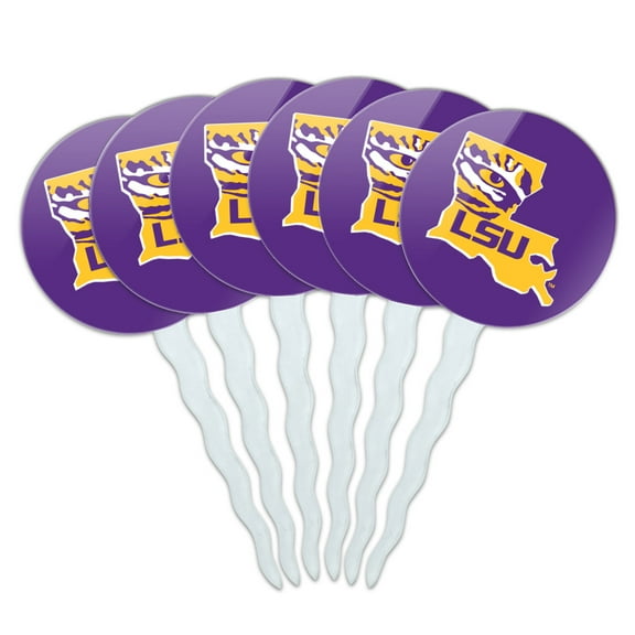 LSU Tiger State Mark Cupcake Picks Toppers Decoration Set of 6
