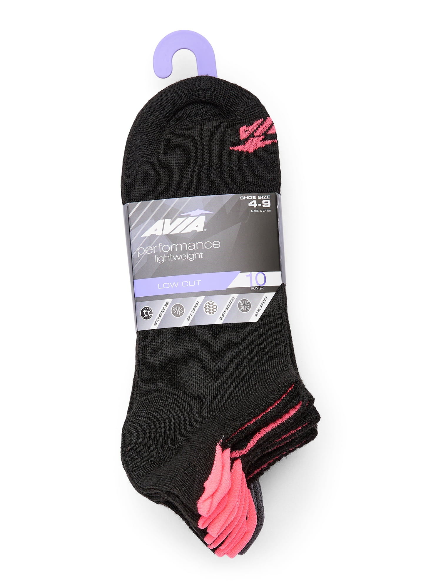 Avia Women's Performance Light Weight Low Cut Socks with Back Tab, pack of 10